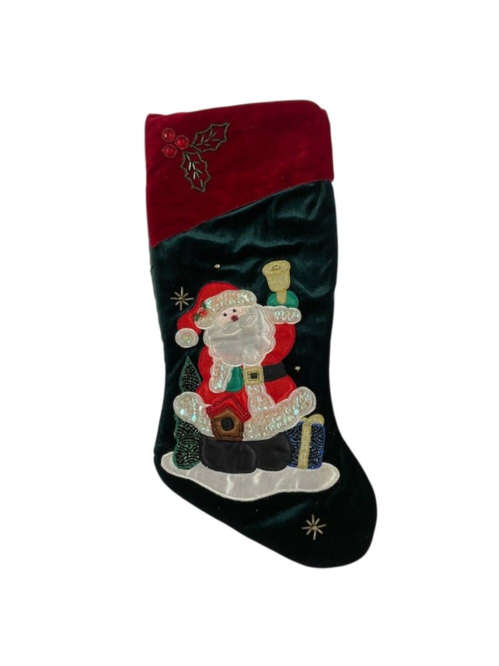Christmas Stocking VTG-Handmade Beaded Embroidered, Velvet